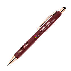 Customized Full Colour Soft Touch Basilia Stylus Pen with Rose Gold Trim