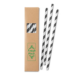 Customized 20 Pack Striped Paper Straw Set in Box