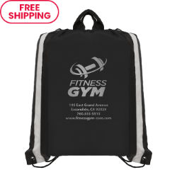Customized Drawstring Bag with Reflective Stripes & Silver Imprint