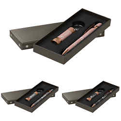 Customized Mineral Soft Touch Stylus Pen & Flashlight Gift Set with Rose Gold Trim