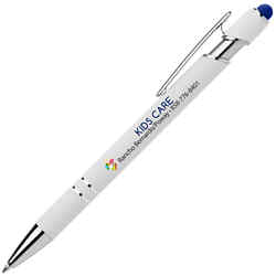 Customized Britebrand™ White Alpha Soft Touch Pen with Colored Stylus