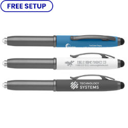 Customized Soft Touch Sky Light Stylus Pen with Gunmetal Trim - Blue Ink