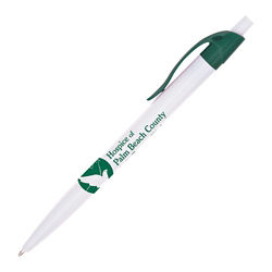 Customized White Reggie Pen with Coloured Trim and Wavy Clip